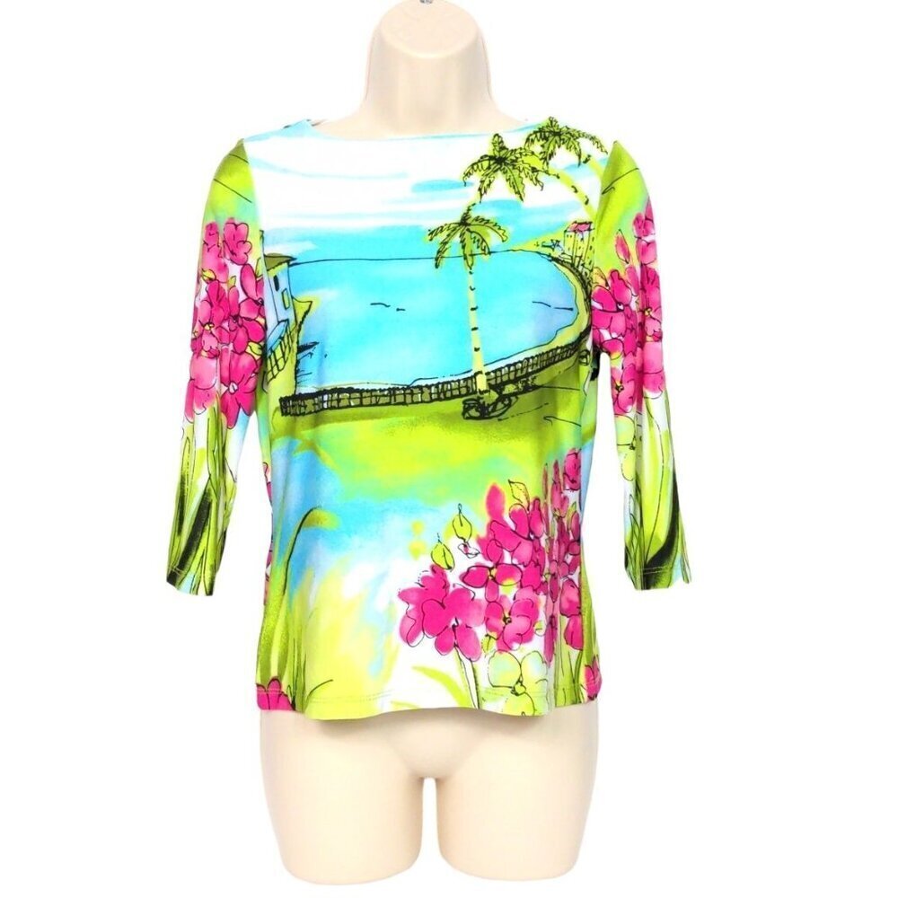 Investments Petites Multicolor Floral Blouse Top PS